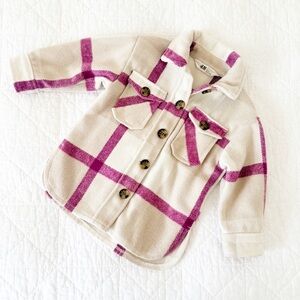 H&M Beige Cream Pink Plaid Shacket Jacket 2T